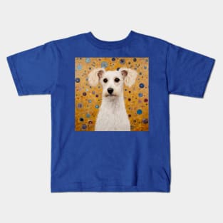 Gustav Klimt Style White Dog with Geometric Background Kids T-Shirt